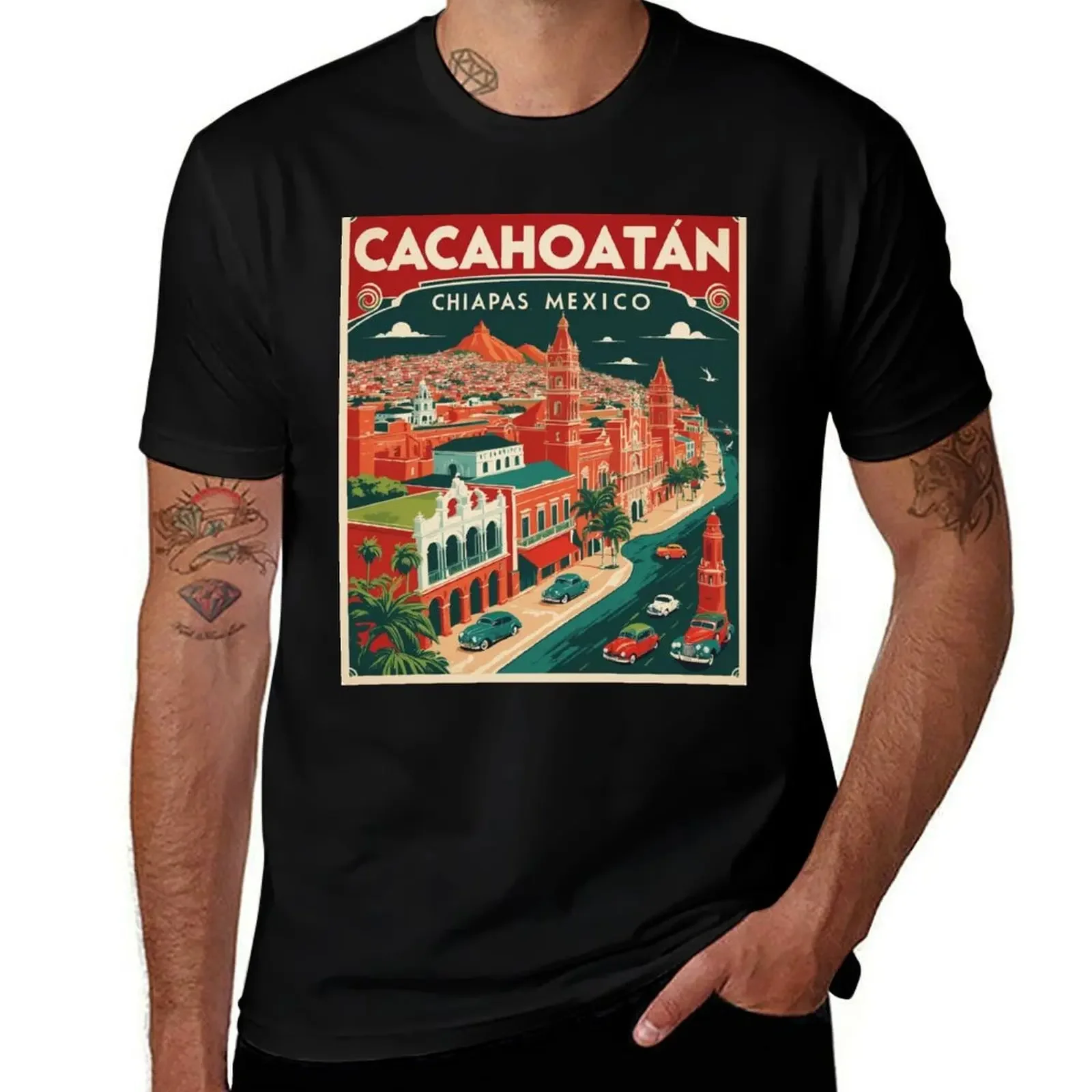 

Cacahoatan Chiapas Mexico 1950s Vintage Travel Tourism Map T-Shirt man clothes cotton graphic tees mens tall t shirts