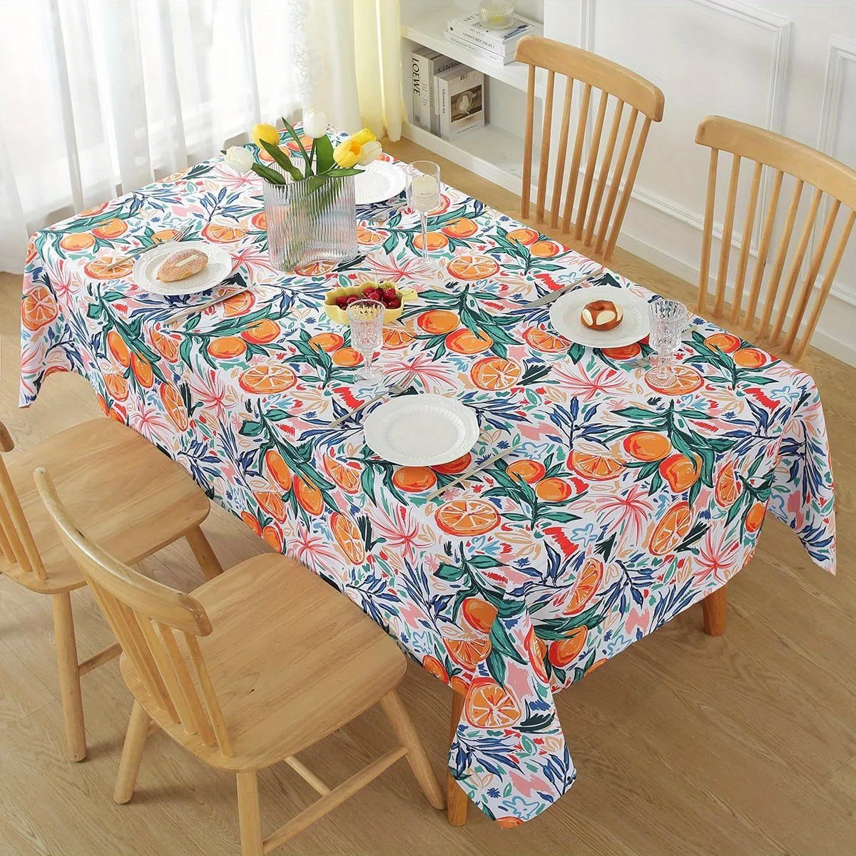 1pc Lemon Flower Tablecloth / Machine-Washable Washable Rectangular Table Cover with Lemon Pattern / Suitable, Dining Table, Coffee Table / Fabric, -Care Decorative Table