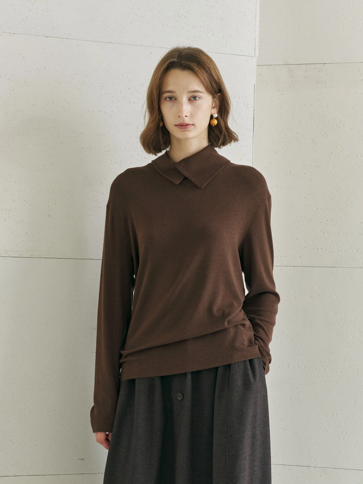 

Lace Front Long Sve T-irt Women's Asymmetric Collar Silk Non-restraining Design Breathable Comfortable Casual Busin Wear