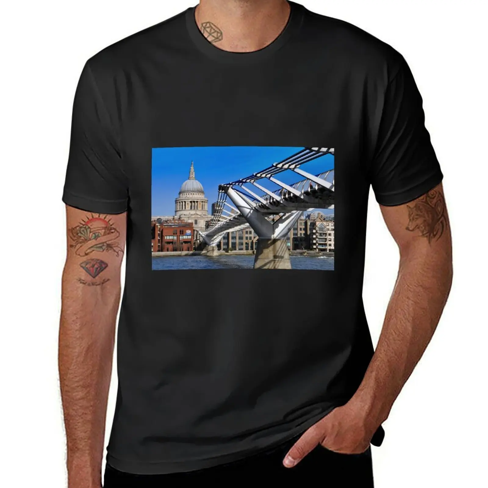 St Paul's Cathedral London Millennium Bridge T-Shirt customs boys whites heavyweights men clothes