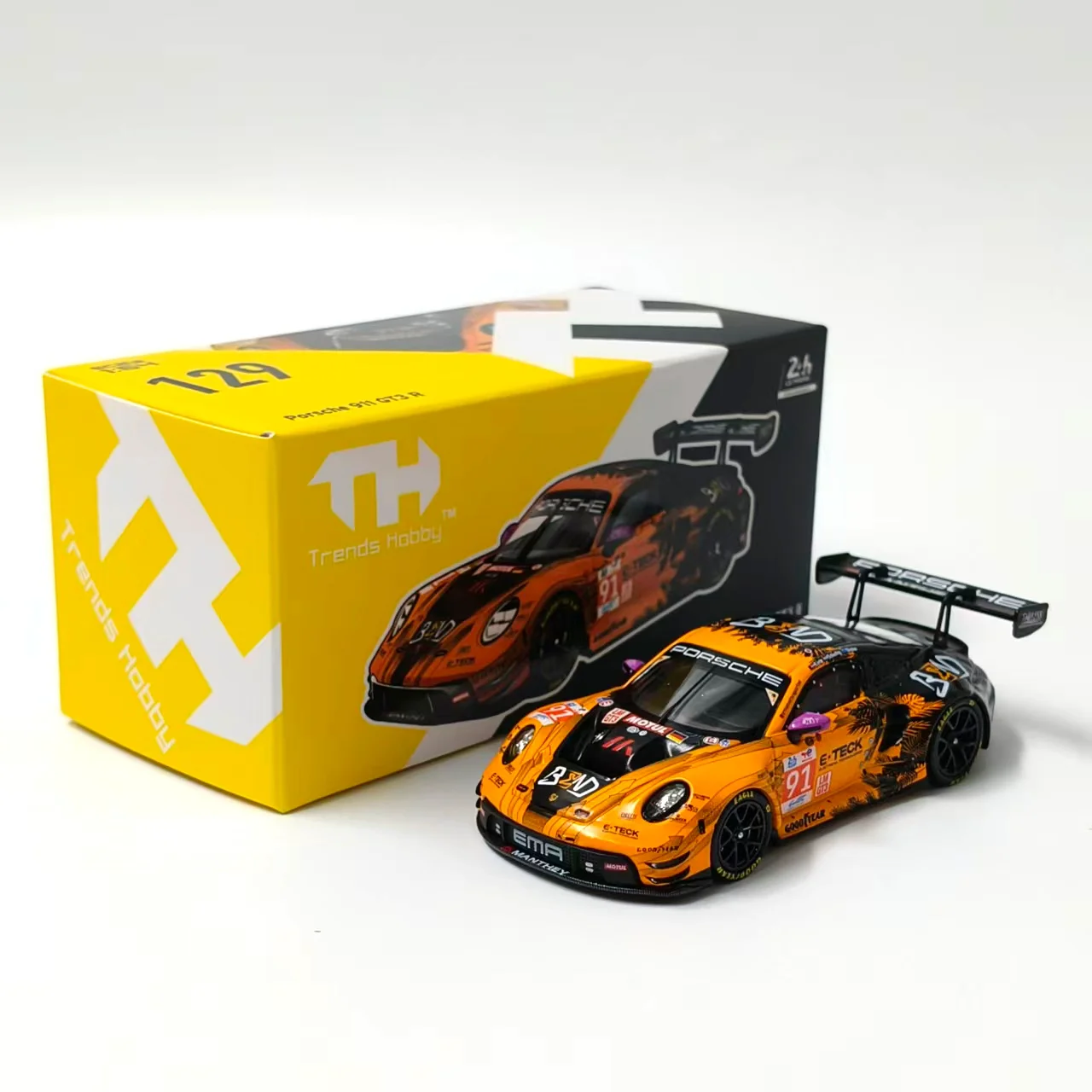 Diecast TH 1:64 Scale Porsche 911 GT3 R 91# Le Mans Racing Alloy Car Model