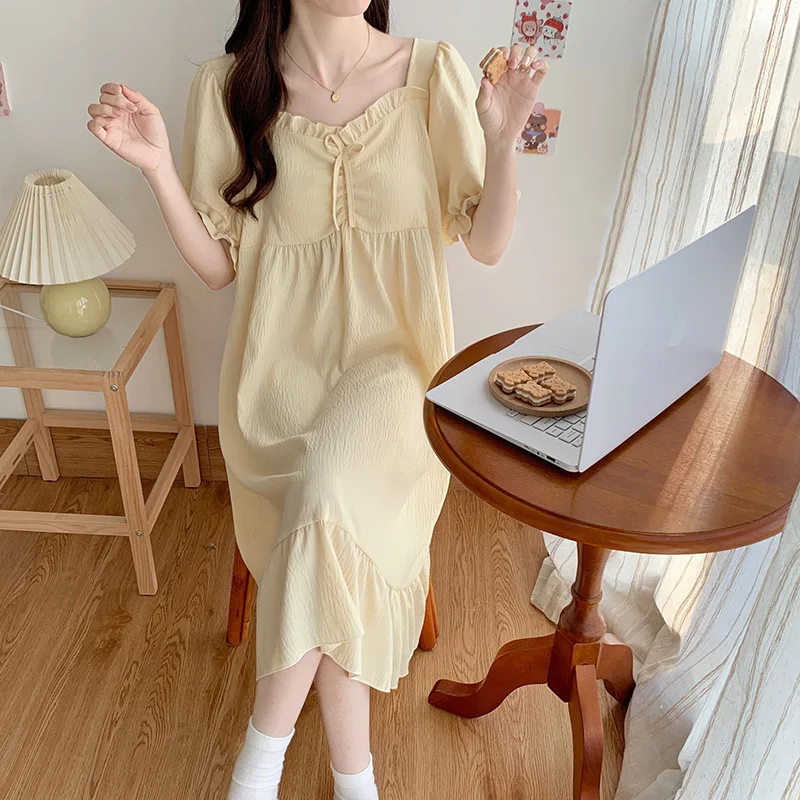 Women\'s New Nightgown Home Wear Thin Korean Version of the Spring and Summer French Princess Style Senior Sense of Sleep Dresses