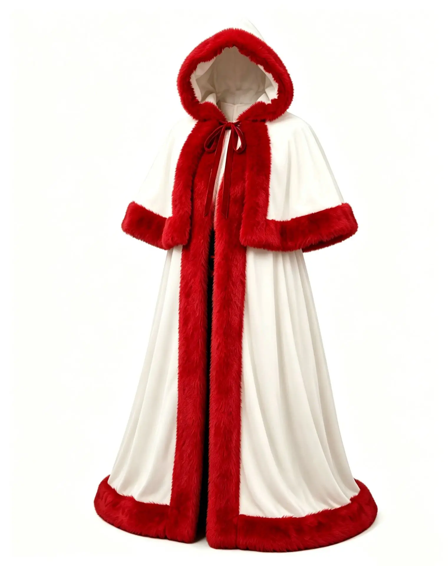 Luxuriöser Samt-Weihnachtsumhang mit Kapuze, weißer Kunstfellbesatz, langer Mantel, Weihnachtsmann, für Erwachsene, Herren, Damen, Weihnachtsbühnen-Party, Cosplay, Cape-Kostüm – Detail 2