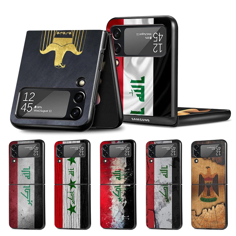 Iraqi Iraq National Flag Z Flip 4 Phnoe Case For Samsung Z Flip 3 5 5G Black Hard Shell Galaxy ZFlip3 ZFlip4 ZFlip5 Unique Cover