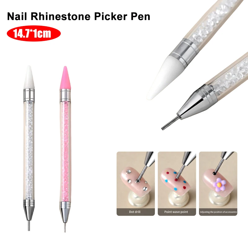 Stylo à Double tête pour Salon de manucure, cueilleur de strass, stylo à cire, brosse à Gel, outils de manucure à faire soi-même, en Silicone