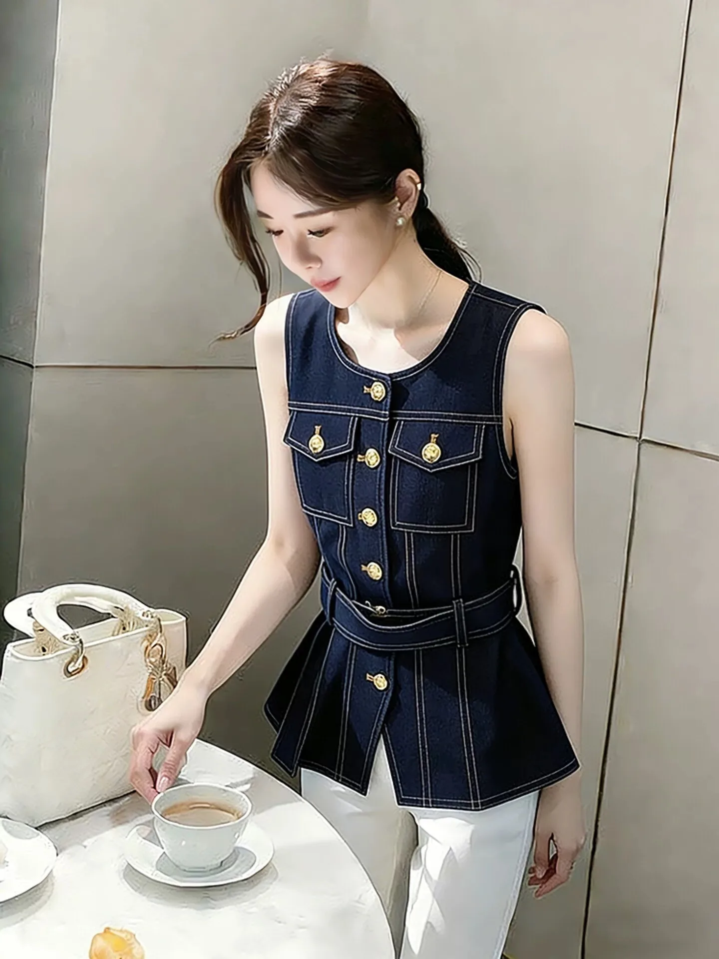 

American dark blue high waist denim shorts suit Y2K women's 2026 spring and summer new fashion hip-hop goth casual slim shorts