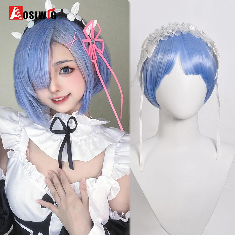 

AOSI 20cm Synthetic Cosplay Short Blue Wig Cosplay Anime Cosplay Wigs Synthetic Heat Resistant Halloween Party Wigs