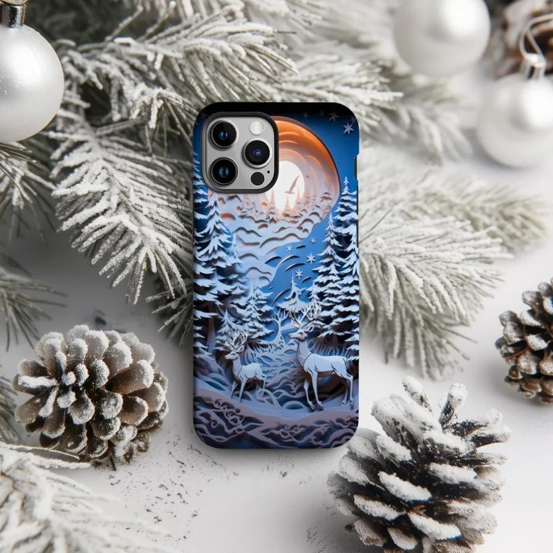 Winter Forrest Reindeer Phone Case For IPHONE 16 15PRO MAX 14 13 12 11 Acrylic TPU Two in one magnetic Phone Cases