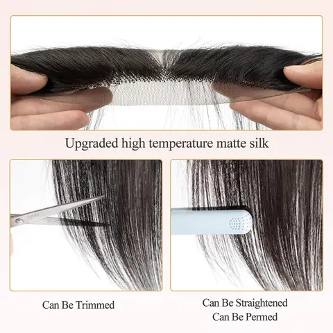 Flequillo de aire de cabello humano, Base de encaje, flequillo lateral de cabello humano, postizo Real, flequillo liso Invisible transpirable para mujeres, uso diario