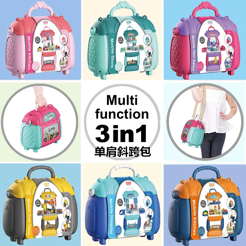 Cross-border Children's Simulation Kitchen Cutlery Set Grooming Tools Supermarket Play House Skew Handbag Doctor Toys for Girls