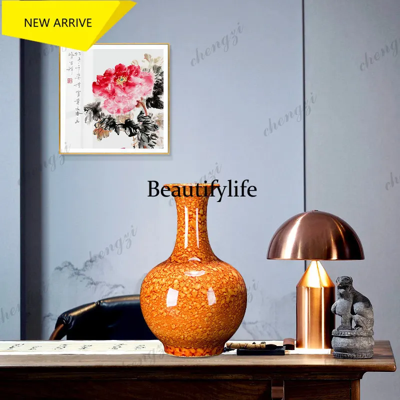 a95 Flower arrangement New Chinese-style living room decorative porcelain ornament China red vase Jingdezhen ceramic vase