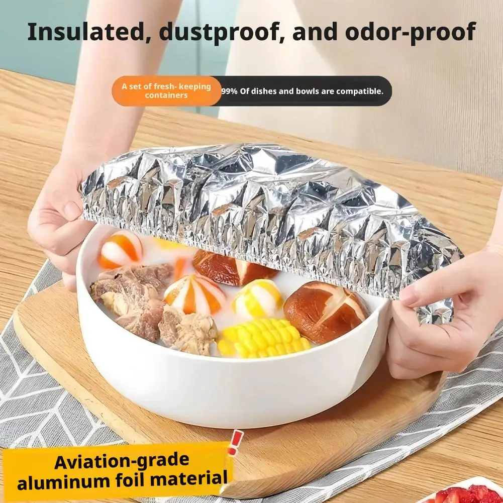 50Pcs Reusable Aluminum Foil Food Cover Stretchy Elastic Edge Bowl Lid Heat Retaining Food Grade Meal Prep BBQ Outdoor Picnic