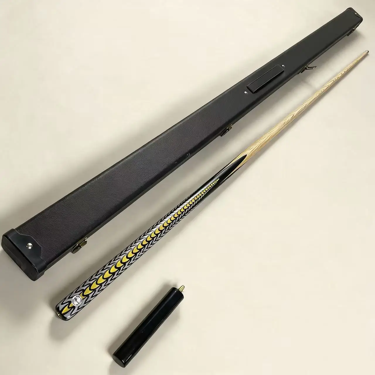 Handcrafted Billiard Pool Cue Stick With Stylish Yellow Black Pattern Wooden Grip Brass Joint Professional Snooker Equipment For
