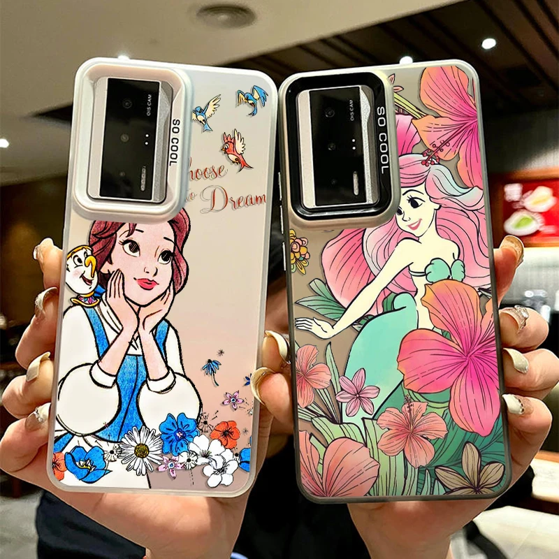 Disney Cute Princess Flowers For Xiaomi Mi 13T 12T 11 POCO M5S M3 M2 C51 C50 X3 F4 F3 GT NFC Pro Colorful Silver Phone Case