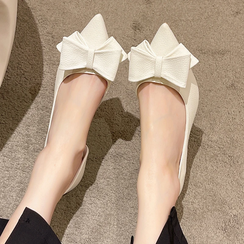 JMPRS Blue Bowtie Thin Heeled Pumps Women 2022 Autumn PU Leather Slip on High Heels Shoes Woman Pointed Toe Party Shoes Mujer