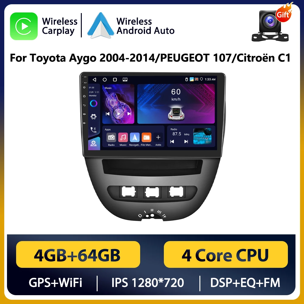 Podofo 2DIN Android Car Radio For Peugeot 107 Toyota Aygo Citroen C1 2005-2014 Android Auto Multimedia Navigation GPS Head Unit image 3