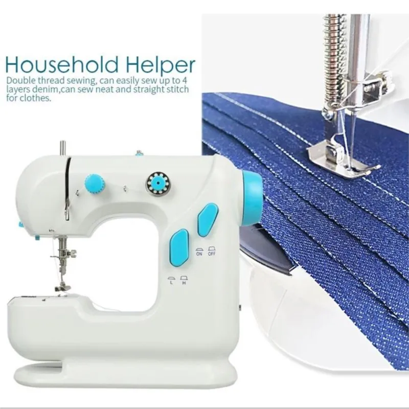 Mini Sewing Machine Built-in Light Mending Machine Dual Speed Double Thread Stitching Electric Pedal Sewing EU Plug Small Gadget