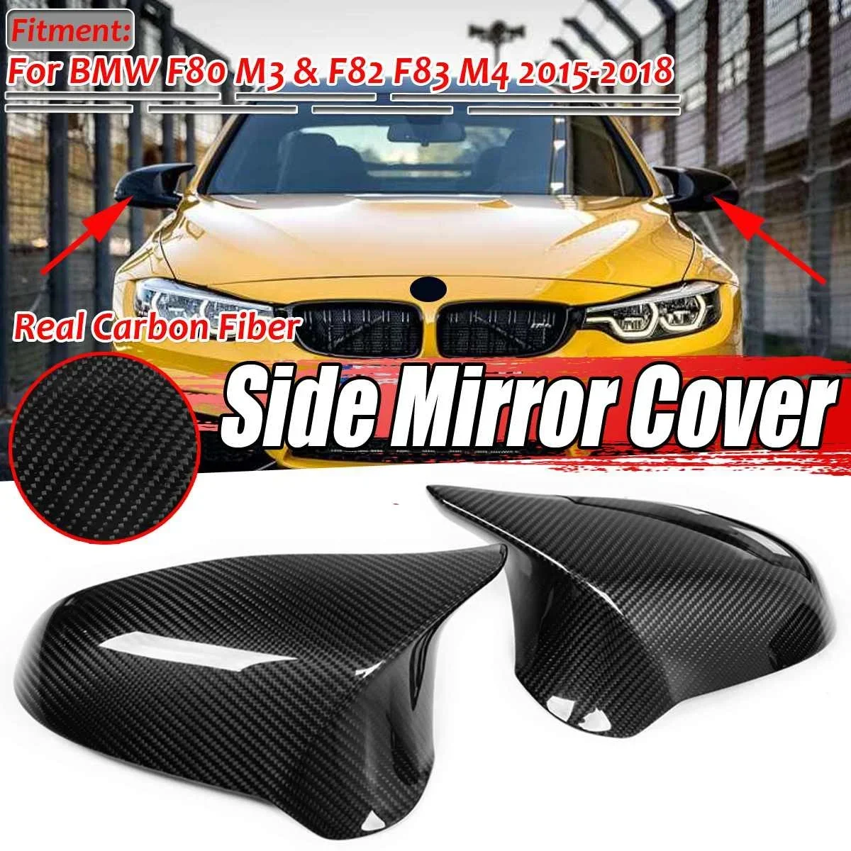 

A Pair Real Carbon Fiber Car Door Rear View Side Mirror Cover Rearview Mirror Cap For BMW F80 M3 F82 M4 2015-2018 Exterior Part