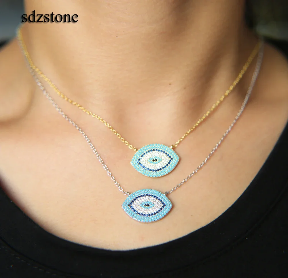 Turkish Style fine 925 silver Evil Eye Necklace for Women Long 18\