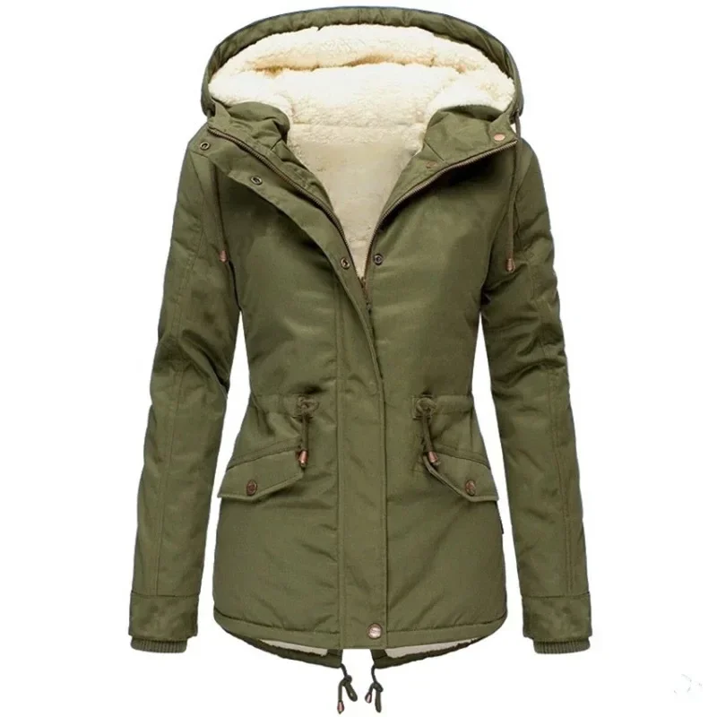 Mulheres parkas com capuz casacos grossos zíper manga cheia outono quente casual parka casaco splice inverno meados de comprimento jaquetas mãe elegante