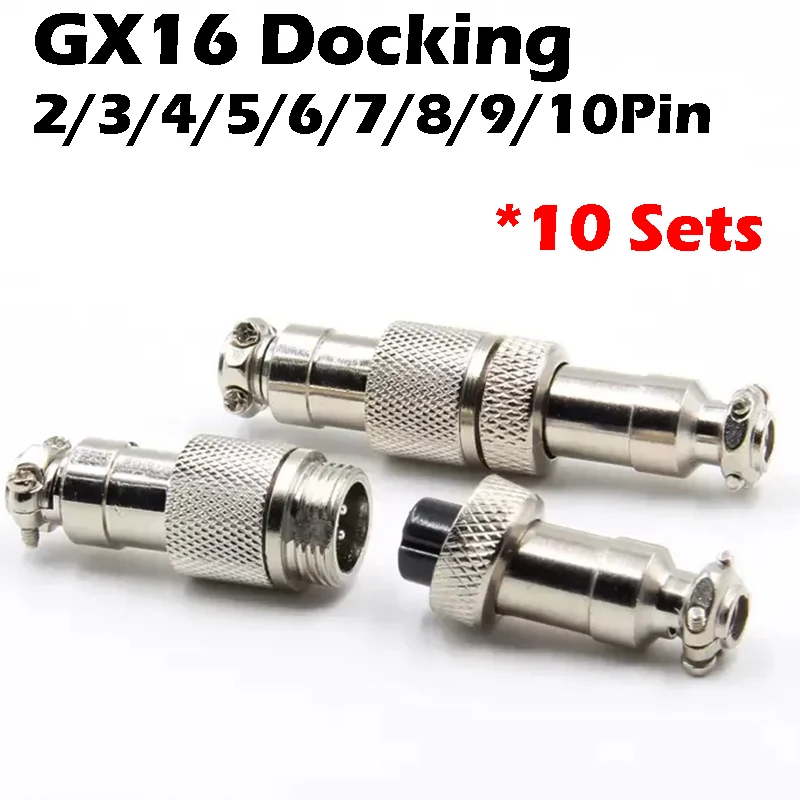 

10set GX16 Butting Docking Male & Female 16mm Circular Aviation Socket Plug 2/3/4/5/6/7/8/9/10 Pin Wire Panel Connectors