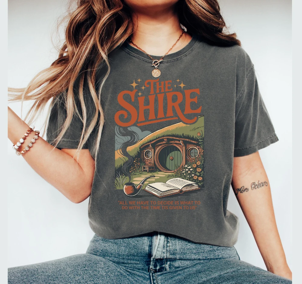 The Shire LOTR Shirt for Fans Fantasy Book Lover T Shirt Funny Second Breakfast Tee Gift for Book Lover