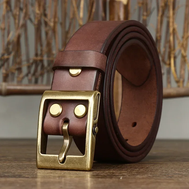 3.8CM Pure Cowhide High Quality Genuine Leather Belts for Men  Strap Male Copper Brass Buckle Fancy Vintage Jeans Cowboy Cintos