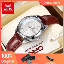 OPK 6022 Women's Watches Elegant Fashion Small Quartz Wristwatch for Ladies Waterproof  Leather Strap Dual Calendar Display