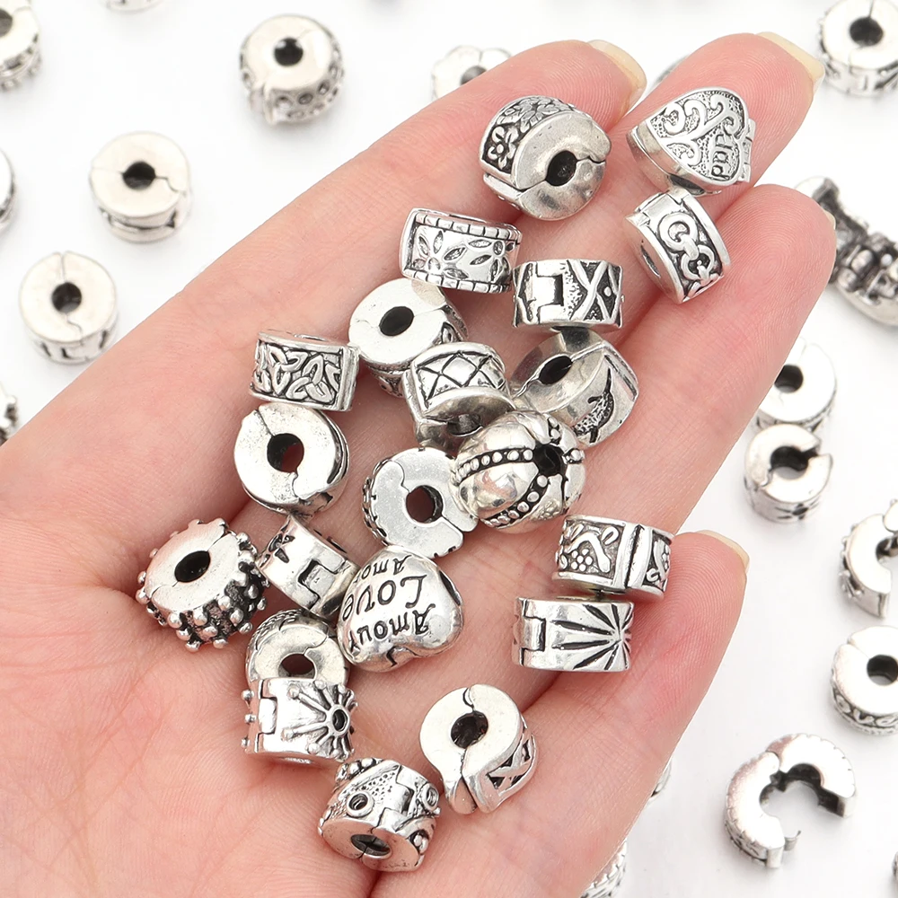 5Pcs Ancient Silver Bracelet Opening Fixed Clip Positioning Buckle Spacer Beads Charms Pendants For Bracelets Jewelry Making