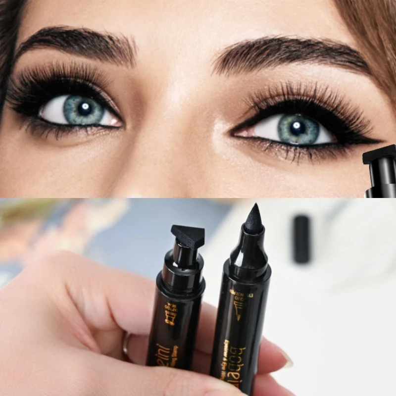 Eyeliner con penna a timbro nero non si mescola facilmente liscio e liscio Strumenti per il trucco per principianti e principianti semplici e ad asciugatura rapida 2 dimensioni