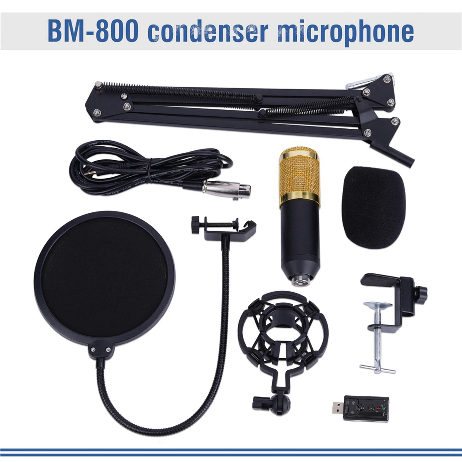 Kondensator-Mikrofon-Set BM800 Studio-Kondensatormikrofon mit Stativ, Filter, Schaumstoff-Kit und Aufnahmezubehör