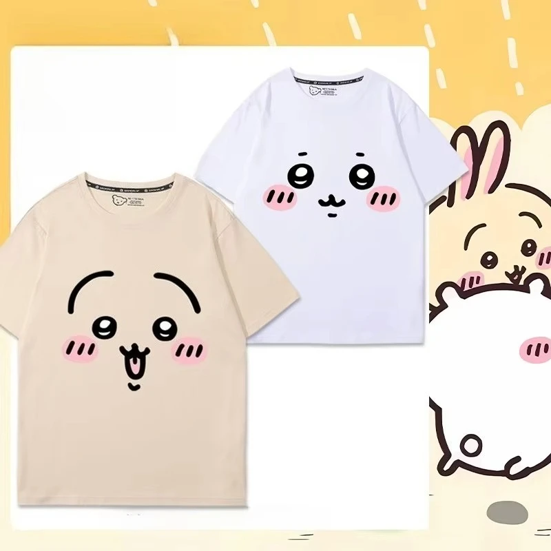 Anime Chiikawa Usagi Short Sleeve T-Shirts Cotton Fabric Thick Soft Comfortable Skin-friendly Breathable Versatile Casual Unisex