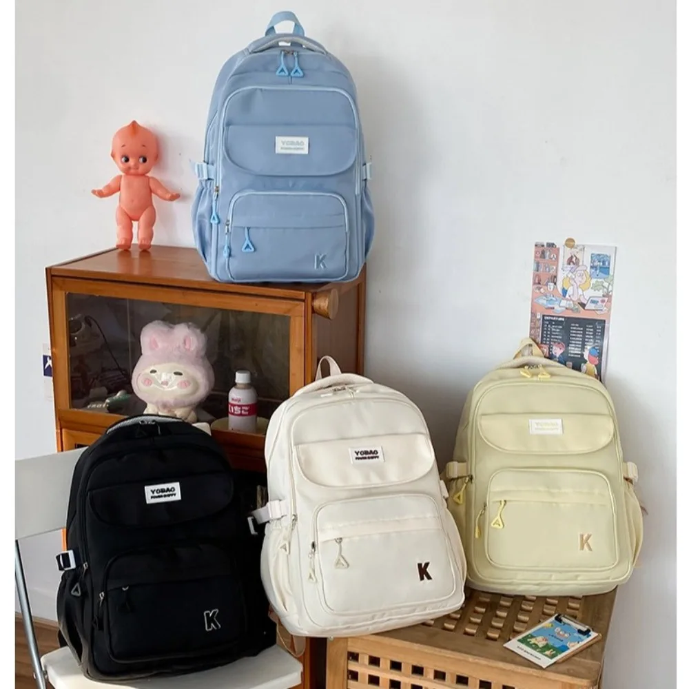 Korean Version Canvas Backpack Large Capacity Casual Travel Schoolbag Back to School Solid Color Computer Bag