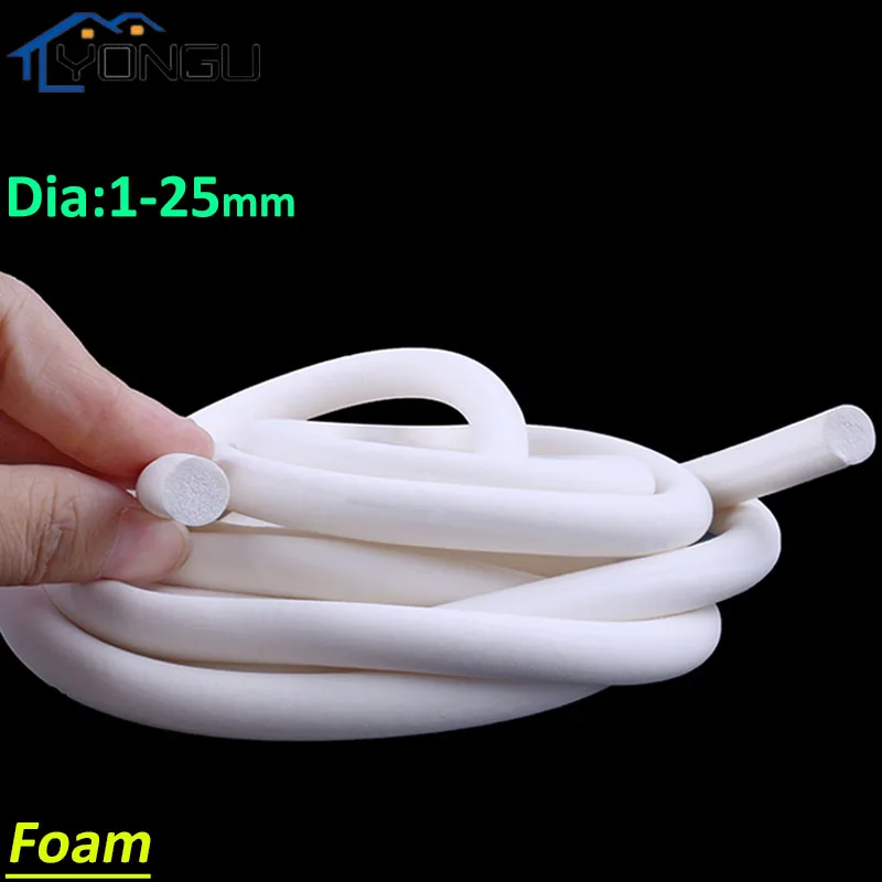 Round Silicone rubber sponge strip White Closed Cell Circular Foam Backer Rod Seal Dia 1-25mm