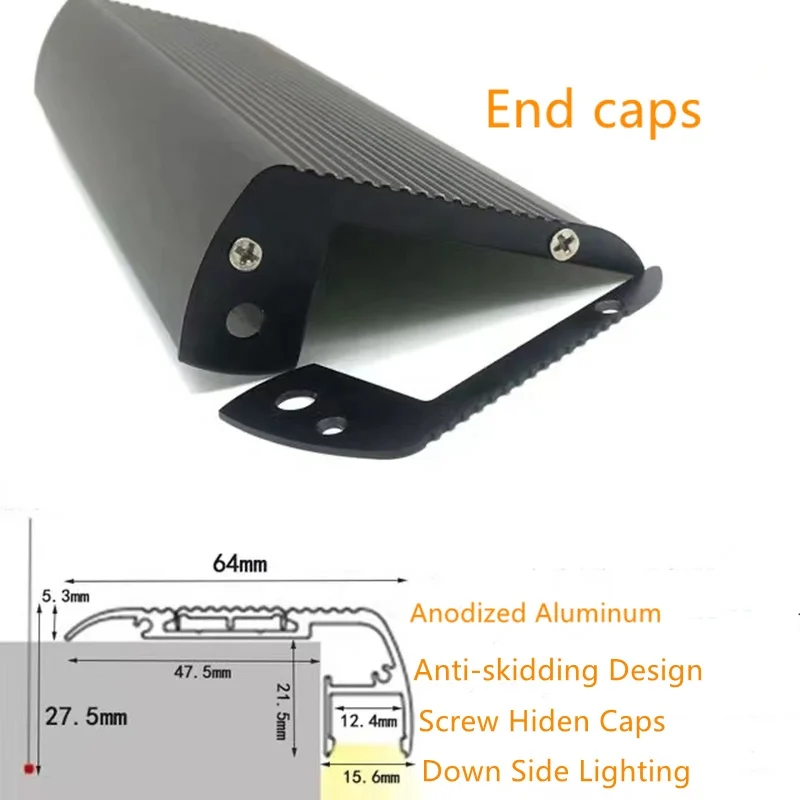 Customize Size Step Profile Aluminium Extrusion 10W/1M 4.92FT Aluminium Channel 12/24V RGB Colorful Stair Sensor LED Strip