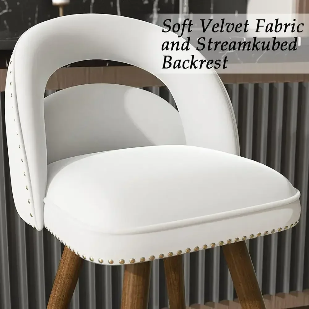 Pair of 24 Swivel Bar Stools, Cream Velvet Upholstery, Counter Height with Backs, Solid Wood Legs view 5