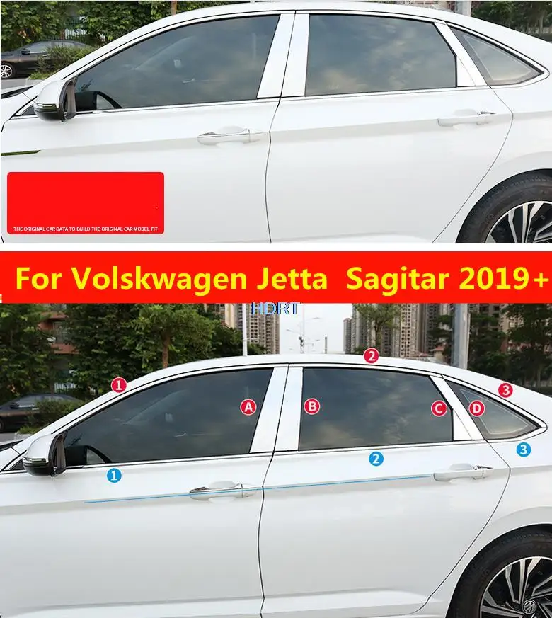 Modified Window Moulding Center Pillar Decorative Strip For Volskwagen VW Jetta A7 Sagitar 2019 + Car Door Decorative Sticker