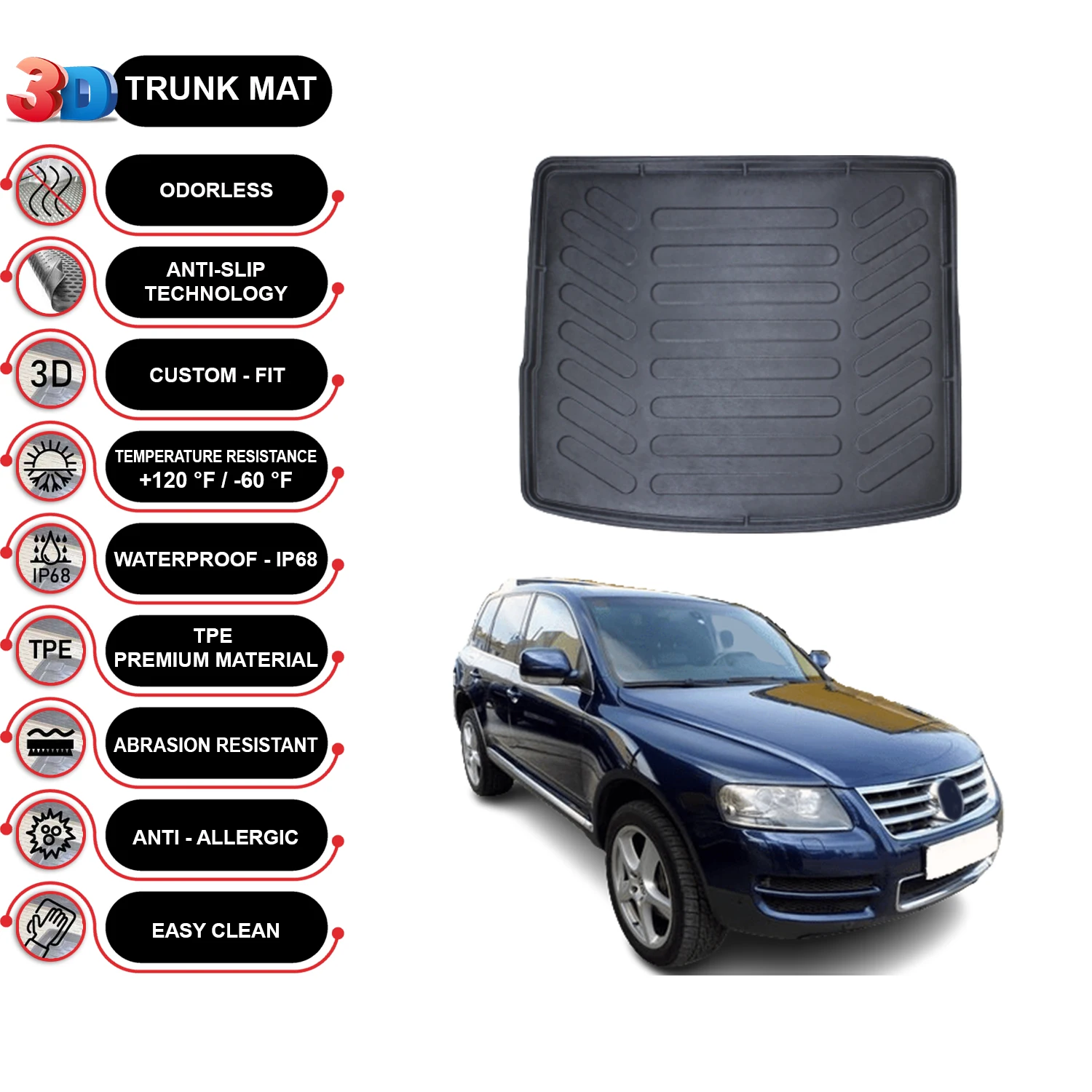 Volkswagen Touareg 2002-2010 Cargo Liner Rear Trunk Floor Mat