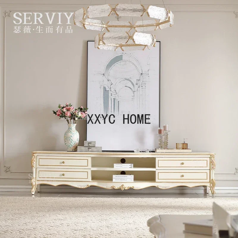 French Entry Lux Solid Wood TV Cabinet European Court Villa Large Flat Storage Floor Cabinet living room  furniture