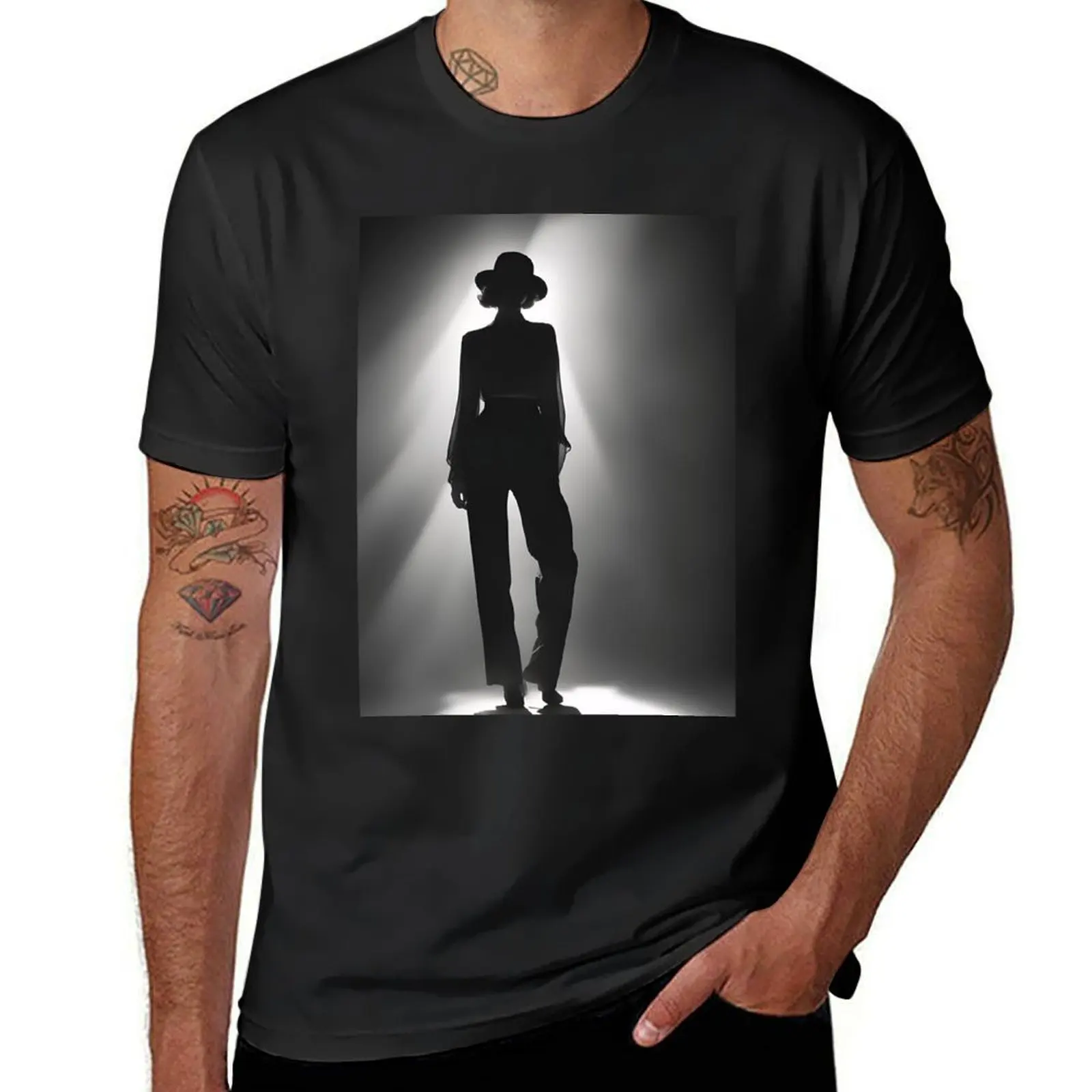 Photograph of a confident woman in the shadows T-Shirt plus sizes cute tops hippie clothes Men's clothing