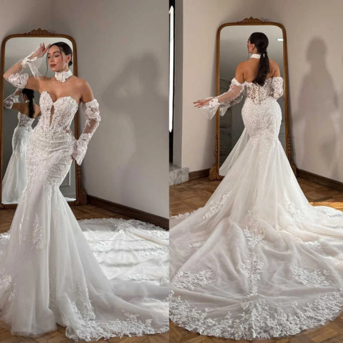 Abito da sposa elegante a sirena Abito da sposa con applicazioni in pizzo Abito da sposa semplice da sposa Abiti da sposa personalizzati