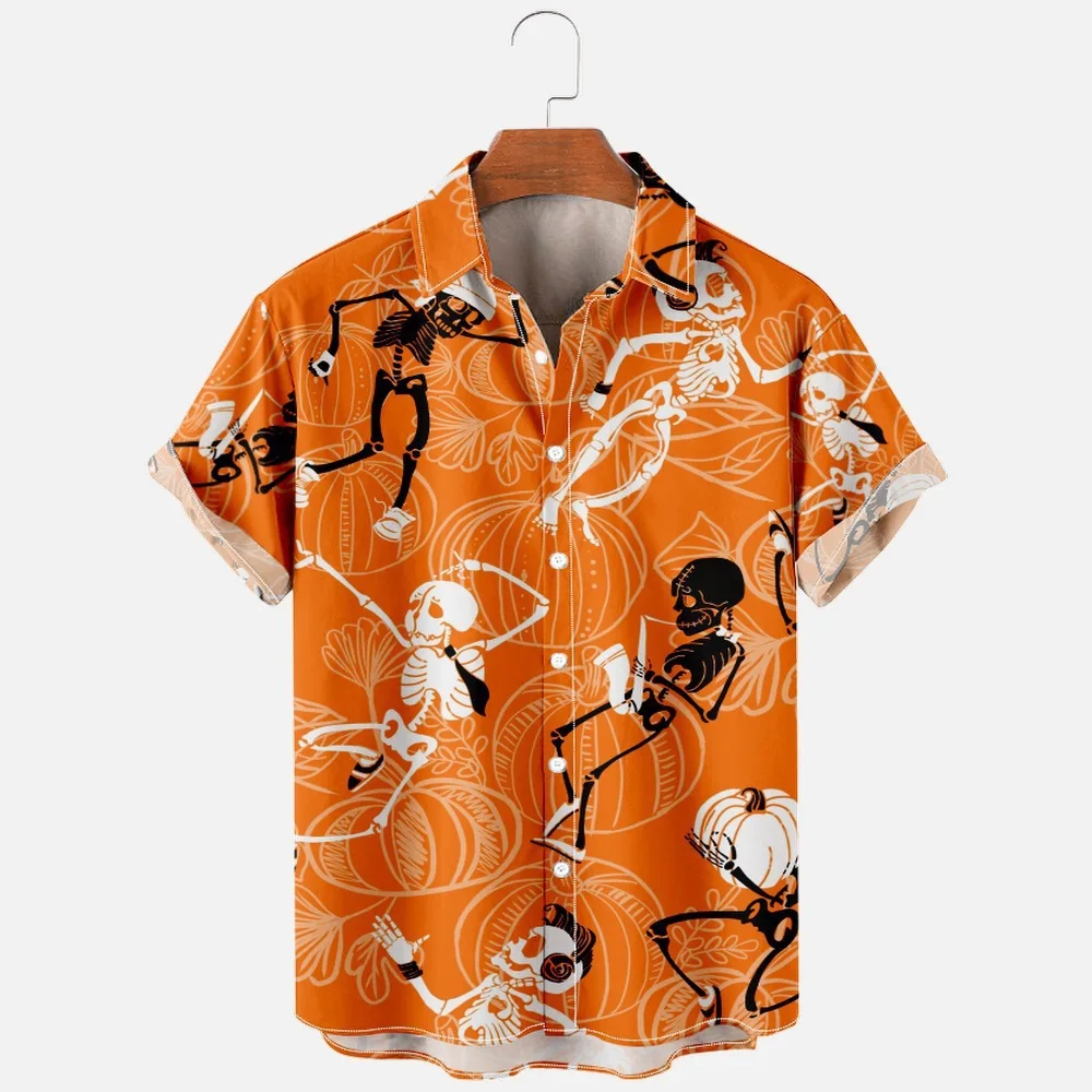 2024 Cat Shirts Heren Dames Hawaiian Shirts Halloween Roeping Blouses Spookachtige Strand Shirt Hemd Hemdjes Heren Kleding Skull