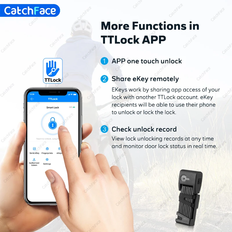 Waterproof Bluetooth APP Control Bicycle Folding Lock Smart Bike Lock with TTlock APP Fingerprint Key Safe Digital Electronic