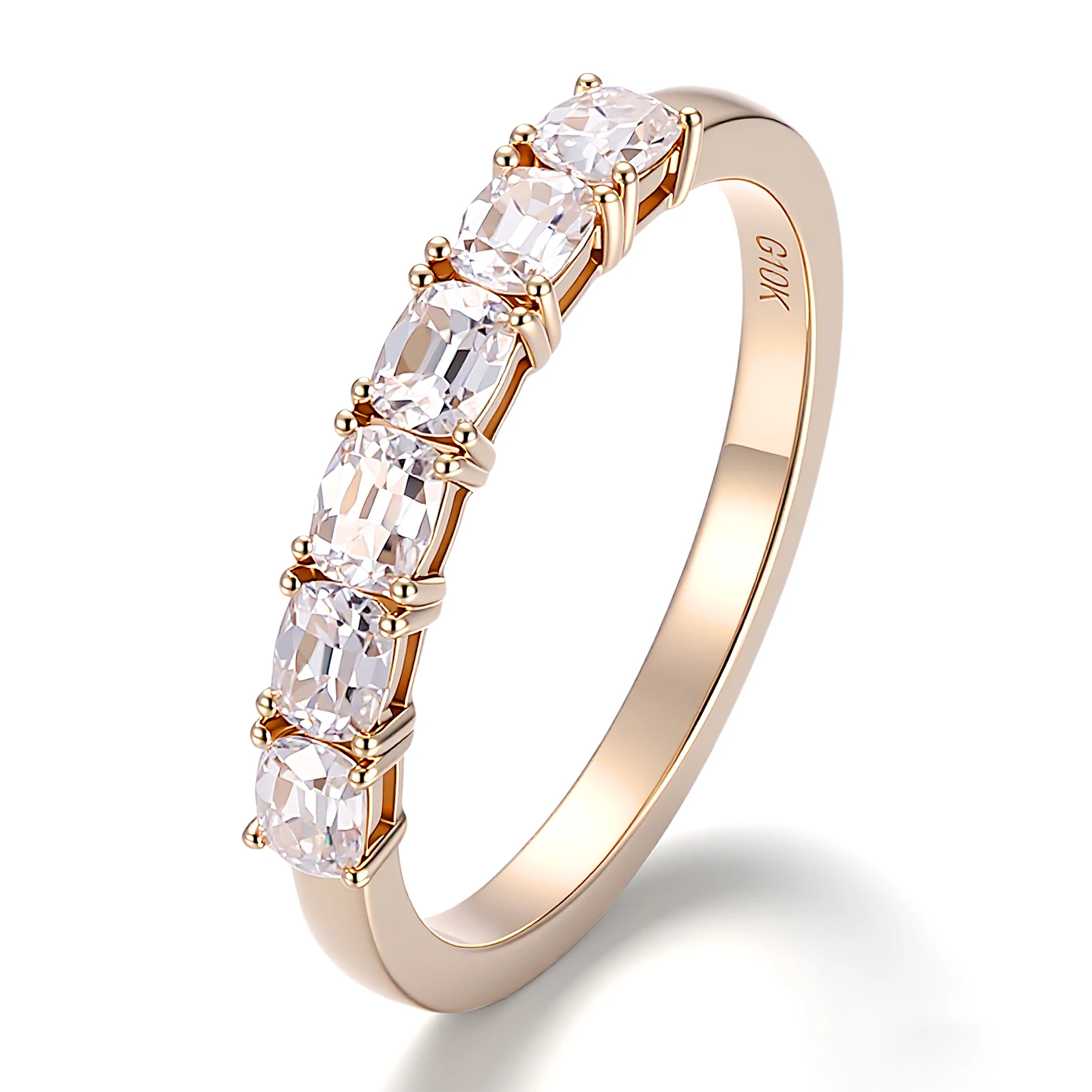 14K Yellow Gold Six-Stone Eternity Band Elongated Cushion-Cut Lab-Grown Diamond Ring Dainty Bridal Daily Wear Anniversary Gift