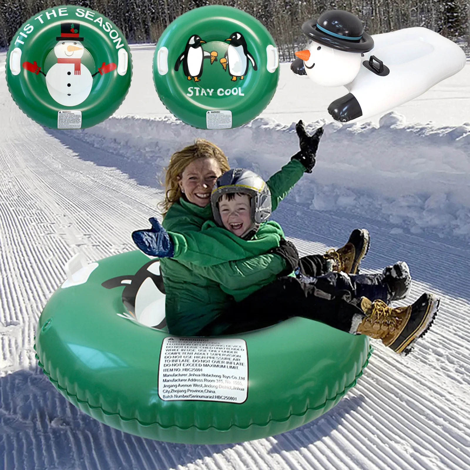 

PVC Thickened Ski Ring with Handles Snow Tube Sled Wear Resist Snow Sledding Tool for Outdoor Winter Family Activity