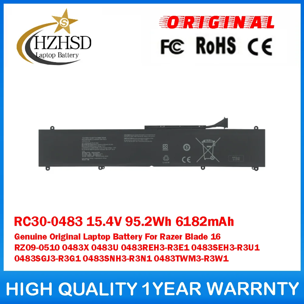 

RC30-0483 15,4 В, 95,2 Втч, 6182 мАч, оригинальный аккумулятор для ноутбука Razer Blade 16 RZ09-0510 0483X/U 0483REH3-R3E1 0483SEH3-R3U1