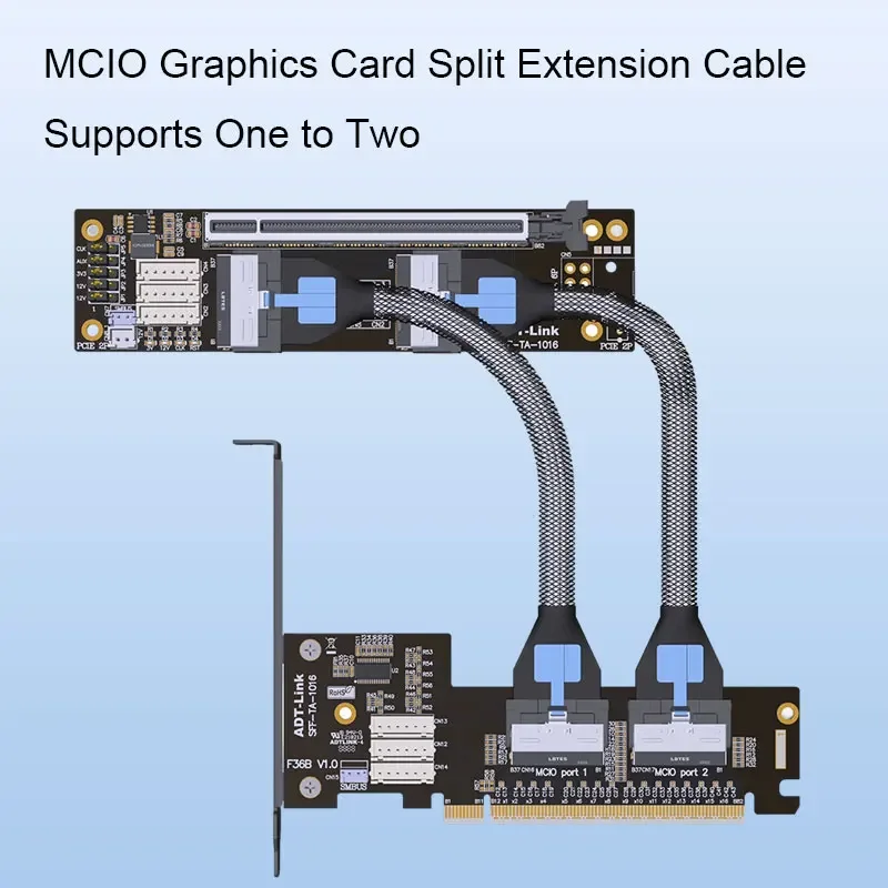 PCIe 4.0 X16 MCIO Split Extension Cable Riser Card PCI-E Bifurcation PCIe X16 X8 X8 Graphics Card Gen4 256G/bps Supports 1-to-2