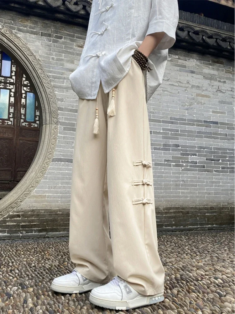 Tressed Chinese Fluid Draped Men's Summer Pants Slim Fit Male Suit Trousers Up Work Wear Cheap Thin Casual Formal 2024 Elegant