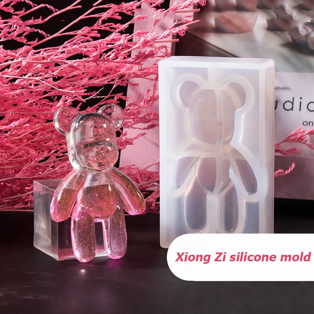 Creative Bear Shape Mold Crystal Epoxy Glue Mirror Instrument Handmade Craft Making Mold Home Room Table Supplies