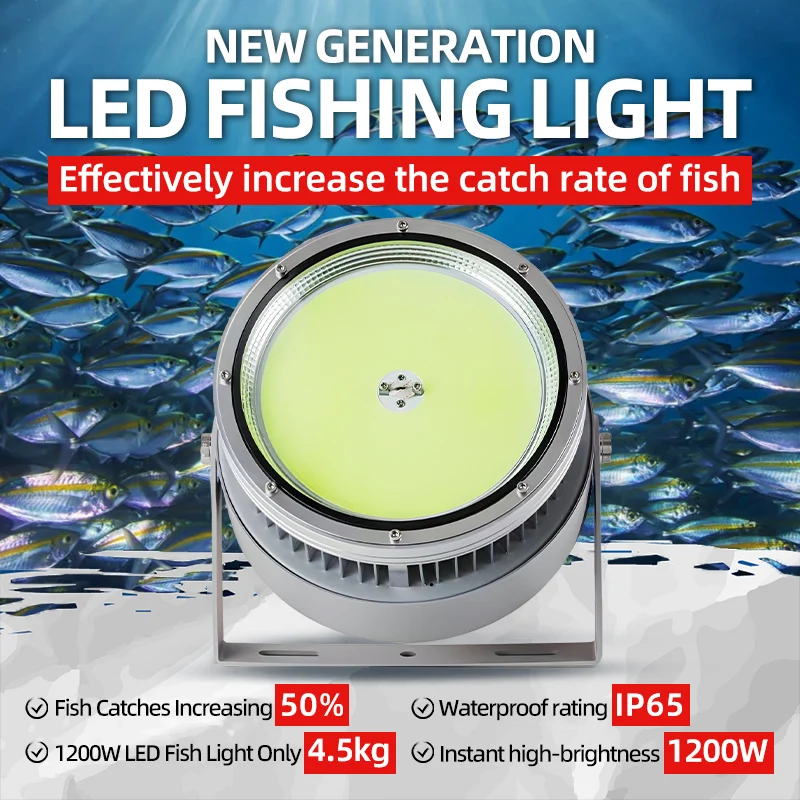 High Power 1000W Led Squid Fishing Light Ip65 Boats 12V 220V Green Blue White Cyan Fish Luring Night Marine Deep Sea Submersible